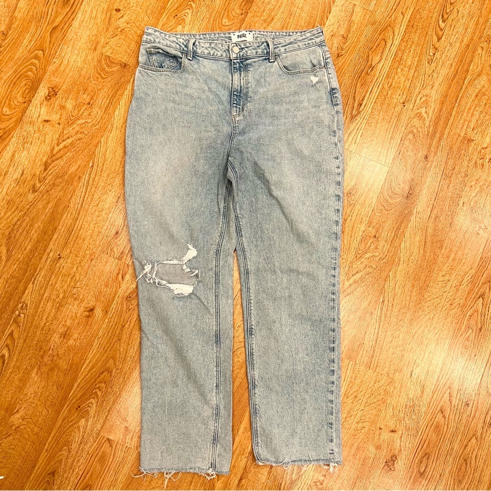 🩵Paige Stella Straight leg distressed knee denim designer plus size jeans 33